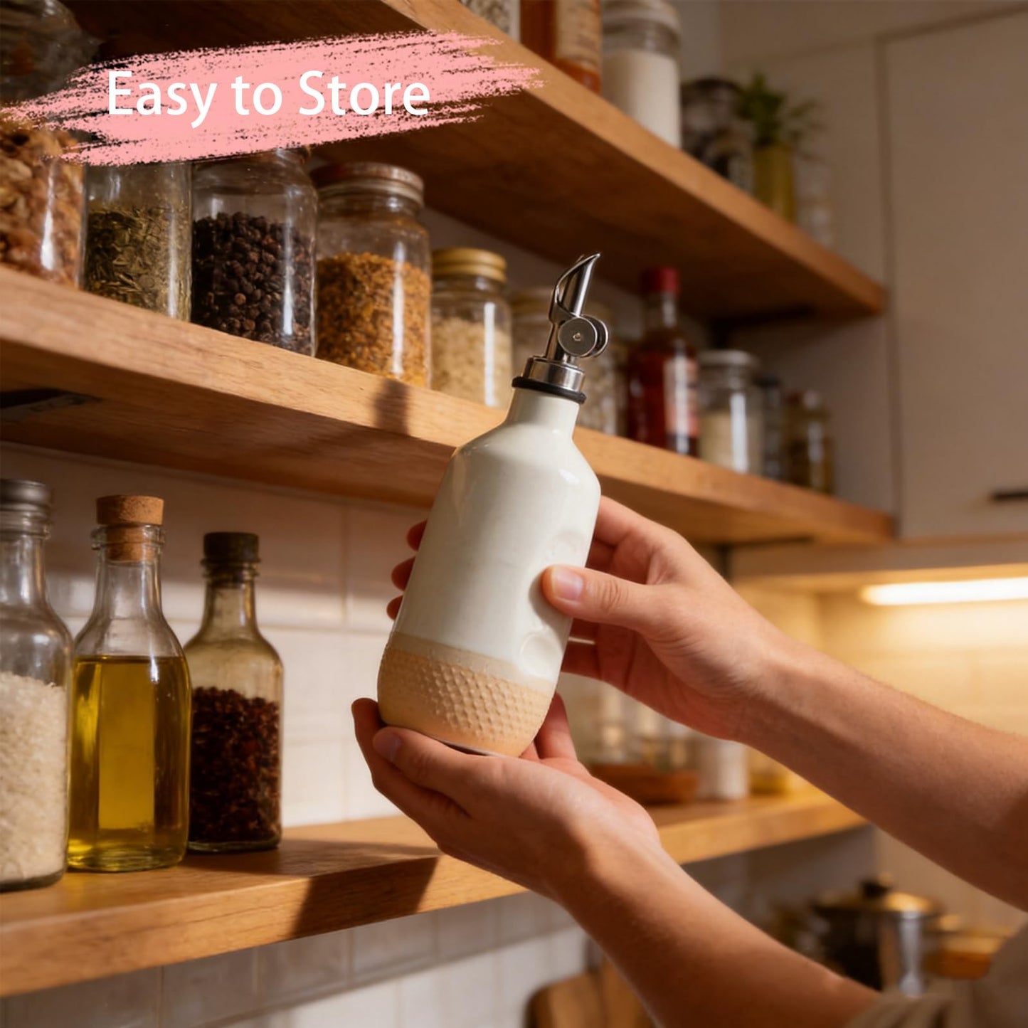 Rougizor Ceramic Olive Oil Dispenser Bottle for Kitchen 14 OZ with Gravity Spout for Olive Oil,Porcelain Oil Container, Vinegar, Soy Sauce Salt Coffee Syrups Other Liquids