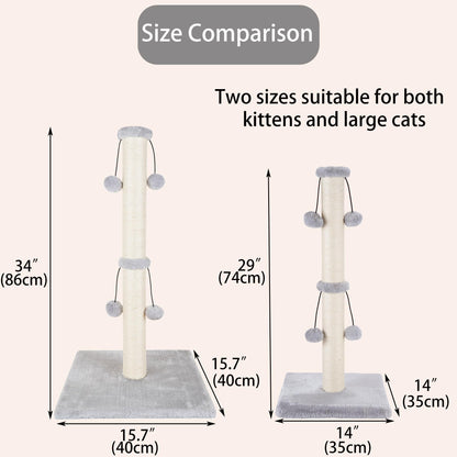 Dimaka 74cm Tall Cat Scratching Post, Scratch Post for Large Cats with 4 Teasing Hanging Ball, Natural Sisal Rope (Vertial Tree)