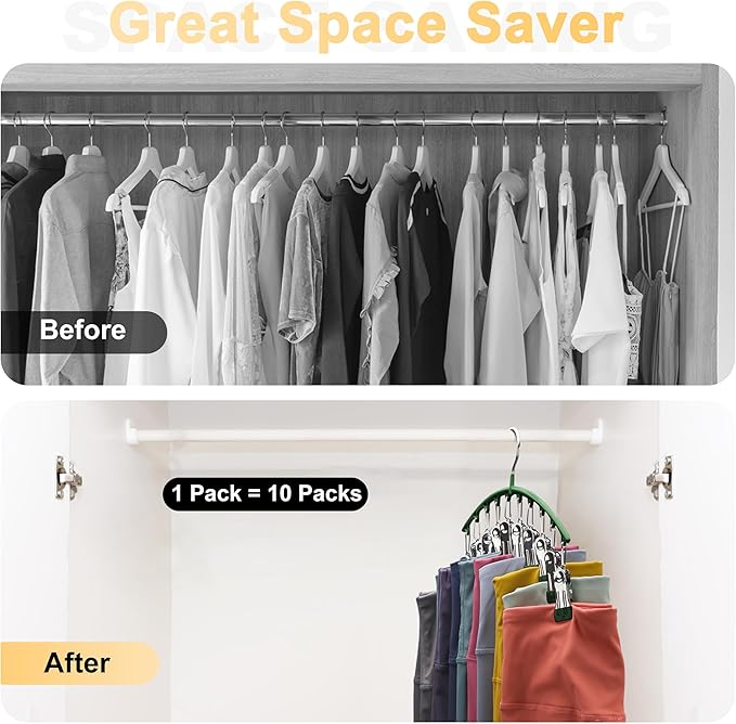 Legging Organizer for Closet, Metal Yoga Pants Hangers 1 Pack w/10 Clips Holds