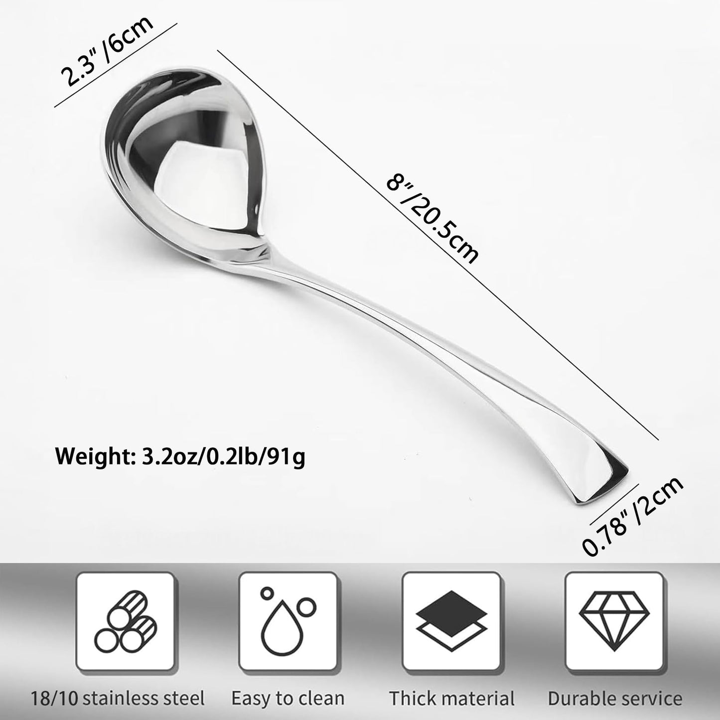 Comicfs 2 Pack Gravy Spoon Mini Gravy Ladle Drizzle Spoon 18/10 Stainless Steel Small Ladle with Pouring Spout Gravy ladle for Sauce Serving, Salad dressing and dressings, Dishwasher Safe