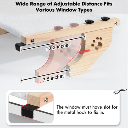 AMOSIJOY Cat Sill Window Perch Sturdy Cat Hammock Window Seat with Wood & Metal Frame for Large Cats, Easy to Adjust Cat Bed for Windowsill, Bedside, Drawer and Cabinet (21.7''-White Plush)