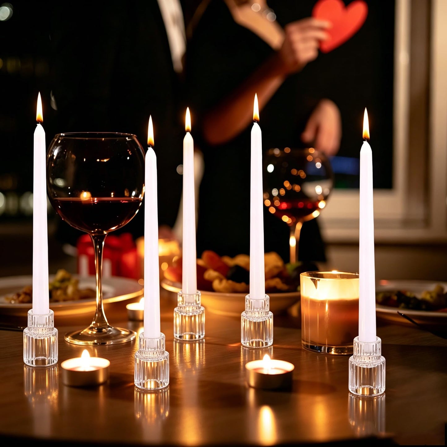 48 PCS Glass Taper Candle Holders Bulk Crystal Candlestick Holders Clear Ribbed Tapered Candle Stick Holder Decor Set for Table Centerpiece Wedding Party Advent Christmas Home Decoration (48, Clear)