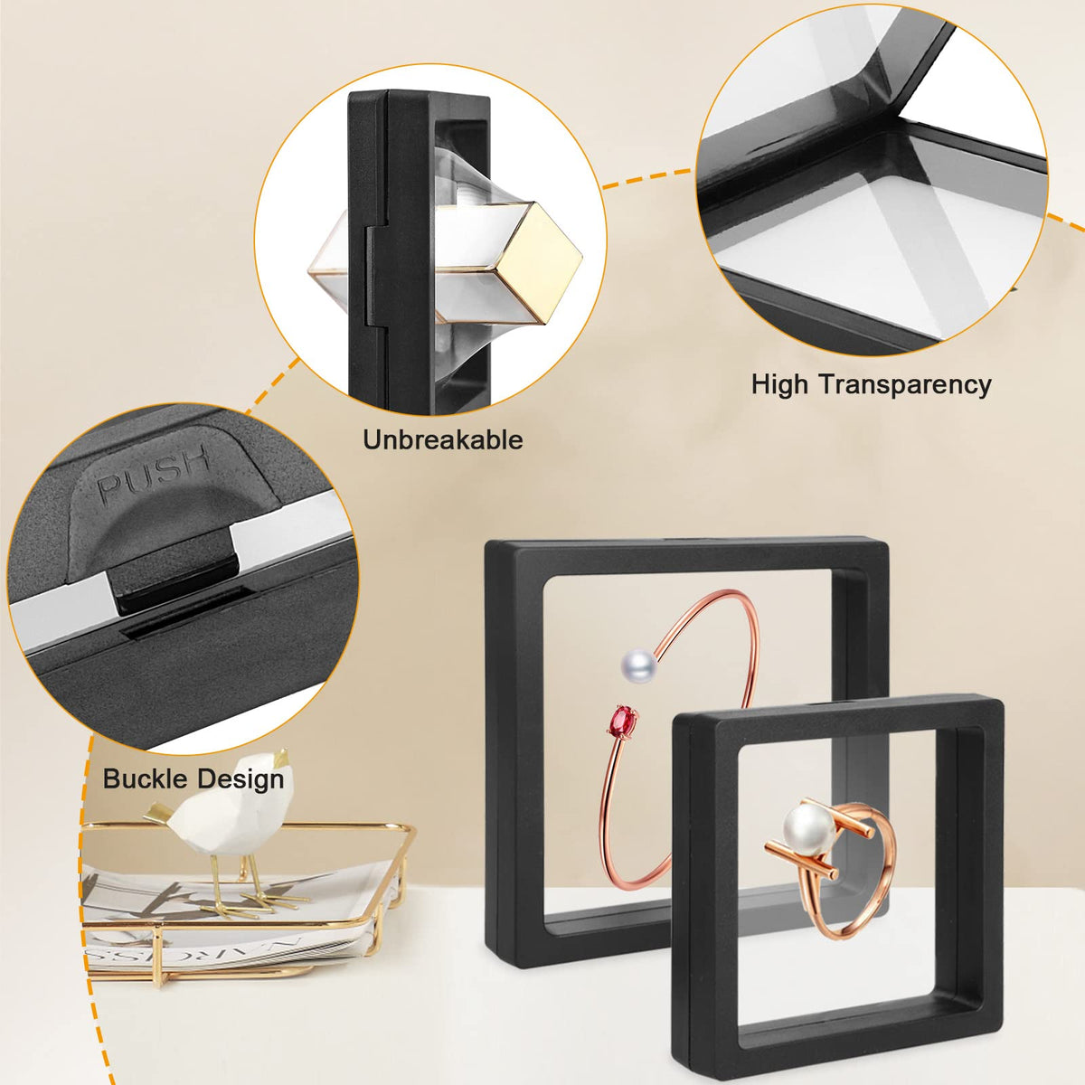 Linkstyle 10PCS 3D Floating Frame Display Stand, Challenge Coins Display Holder Case, Jewelry Specimen Medallions Storage Box Suspension Frame