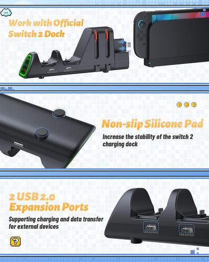 FASTSNAIL [Switch 1/2 Compatible] Controller Charging Dock for Nintendo Switch 2/1 for Joycon 2, 10 in 1 Fast Controller Charger Station Stand for Pro Controller 2/1 with 11 RGB Modes, LED Indicator