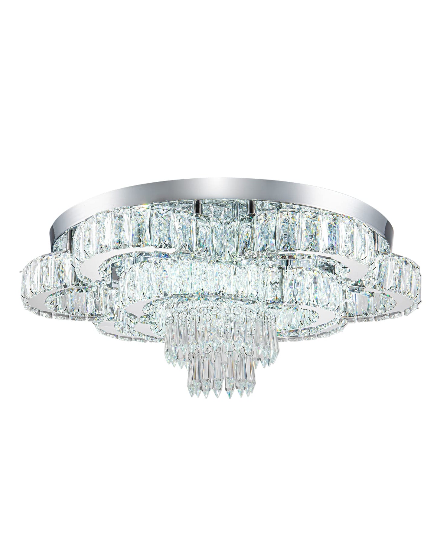 HongnuoFc 21 Inch Crystal Chandelier LED Flush Mount Ceiling Light Fixtures Luxury Chandeliers for Living Room Bathroom Bedroom Entrance Dining Room(Cool White)