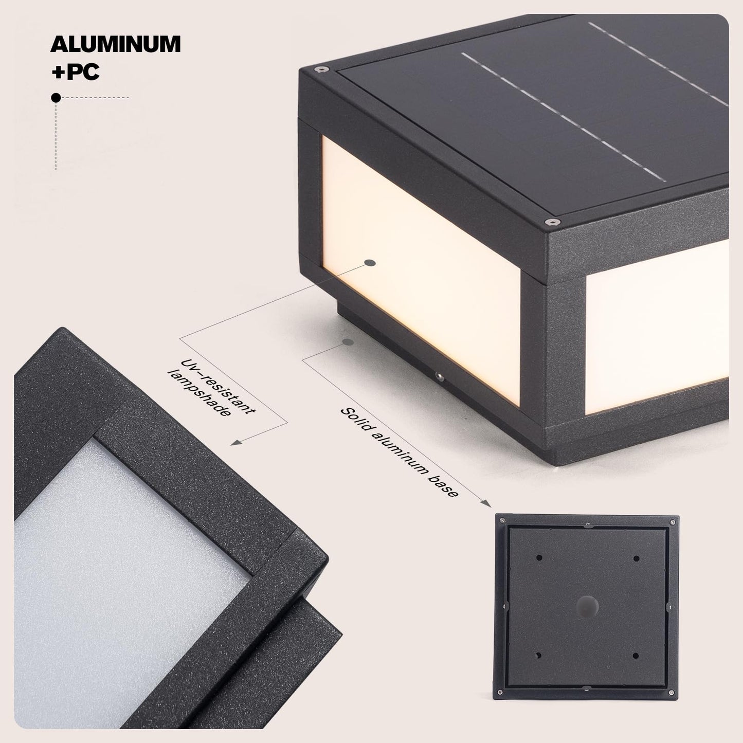 Smplhavn 9.84" Solar Post Lights, 3000K LED Solar Pillar Lights Outdoor, IP54 Waterproof Outdoor Lamp Post Light, Dusk to Dawn Column Lighting for Posts Fence Outside Entrance Yard Patio Driveway