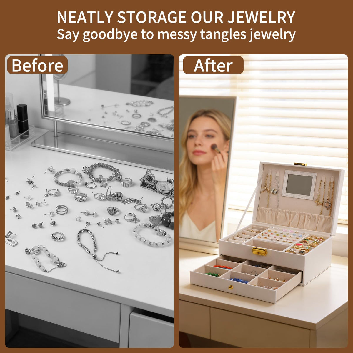 coobest Jewelry Box, 2 Layer Jewelry Organizer with Velvet Earring Organizer, Jewelry Holder Organizer Travel, White Jewelry Boxes for Women, Jewelry Boxes & Organizers for Girls, Christmas Gifts