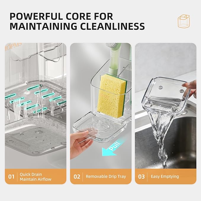 Minimalist Sponge Holder for Kitchen Sink, 3 Slots Sink Caddy