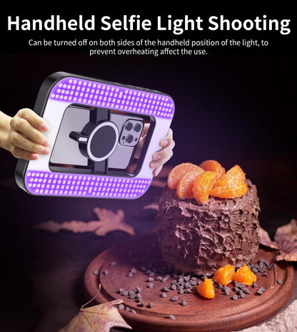 Double-Sided Magnetic Phone Ring Flash with Mini Tripod Stand,448 LED 6000mAh Rechargeable RGB Selfie Light for iPhone,Handheld Stabilizer with Light for Magsafe/Phones/Video Recording/Makeup/Photos