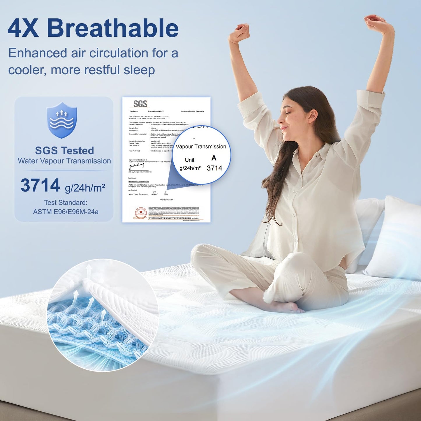 Hisheet Cooling Waterproof Mattress Protector Queen Size, 400GSM 3D Air Fabric Breathable Mattress Cover, Premium Bed Protector with Deep Pockets, Luxury Noiseless Machine Washable Bed Cover, White