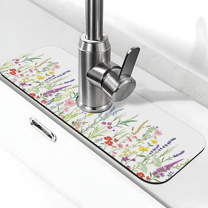 Wildflowers Floral Flower Kitchen Sink Splash Guard Faucet Mat Super Absorbent