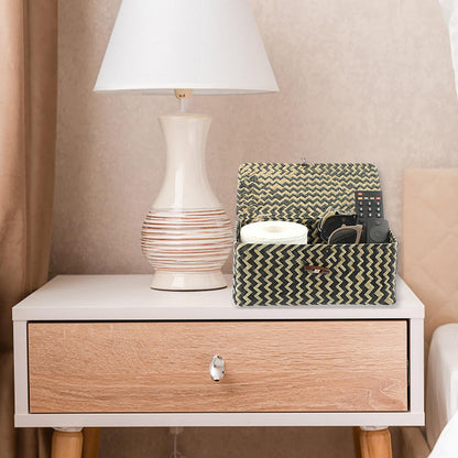 Hipiwe Seagrass Storage Baskets with Lid Woven Wicker Storage Bins for Organizing Natural Rectangular Home Organizer for Bedside Living Room Entryway Table,10.2" x 6.3" x 3.9"
