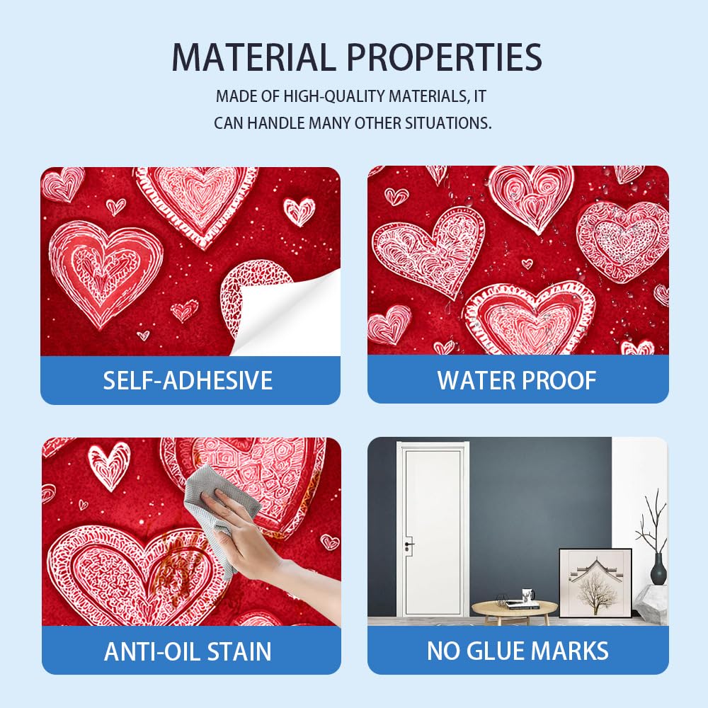 WDESYADMS Valentine’s Day Door Sticker 30.3x78.7 Inch PVC Self Adhesive Red Heart and Love Design Peel and Stick Decorative Door Decal for Bedroom Living Room Entryway Romantic Decor