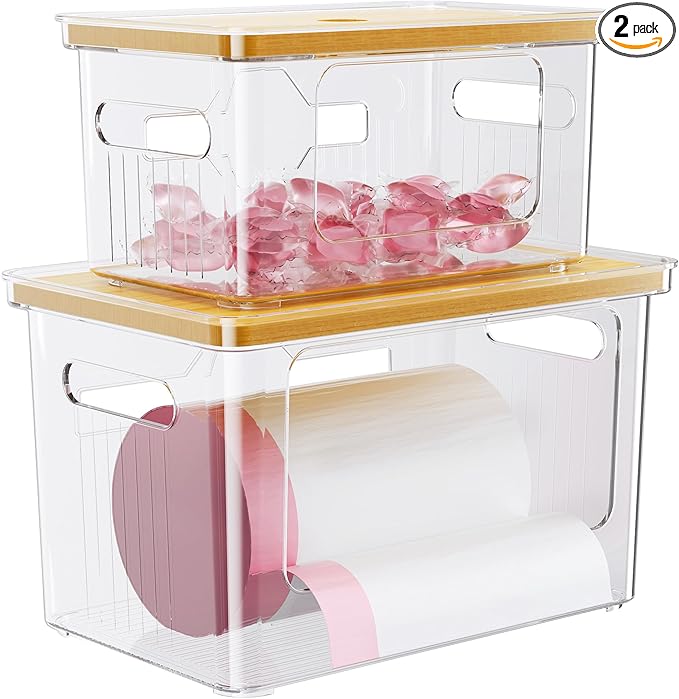 Delamu Acrylic Trash Bag Holder, 2 Pack Stackable Garbage Bag Dispenser