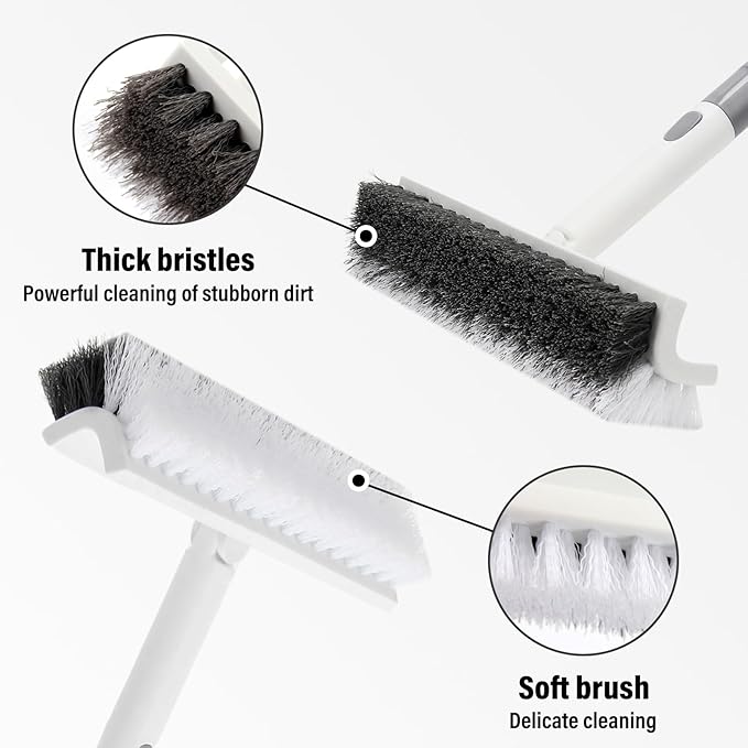 Floor Scrub Brush with Long Handle, Double-Sided V-Shaped Deck Brush, Grout