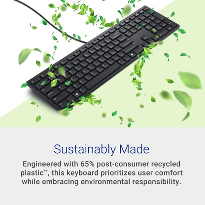 Dell Wireless Keyboard and Mouse - KM3322W, Wireless - 2.4GHz, Optical LED Sensor, Mechanical Scroll, Anti-Fade Plunger Keys, 6 Multimedia Keys, Tilt Leg - Black