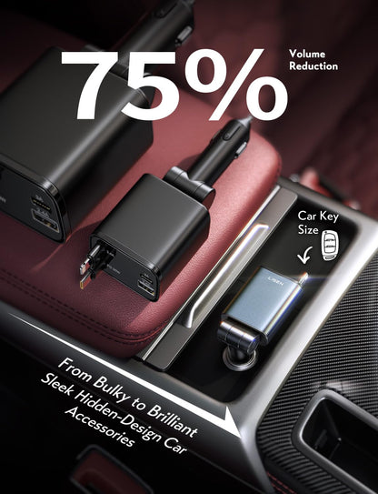 LISEN Retractable Car Charger Adapter for iPhone 17 Pro Max【2025 Ultra Compact】57W USB C Car Phone Charger Best Car Accessories for Men Women Super Fast Cigarette Lighter USB Charger, Grey