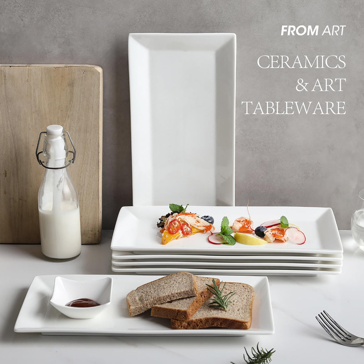Rectangular Serving Platter Set, 12 Inch Large Serving Plates, Stackable Serving Tray for Wedding, Ceramic White Serving Platters for Entertaining, Dishwasher & Oven Safe, Gift for Housewarming (4PCS)