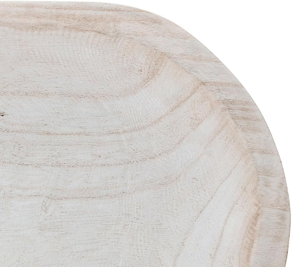 BOLTCORRSE Large Whitewashed Decorative Wood Bowl - Hand Carved Paulownia Tray for Coffee Table Centerpiece & Entryway Catchall - Organic Modern Farmhouse Decor