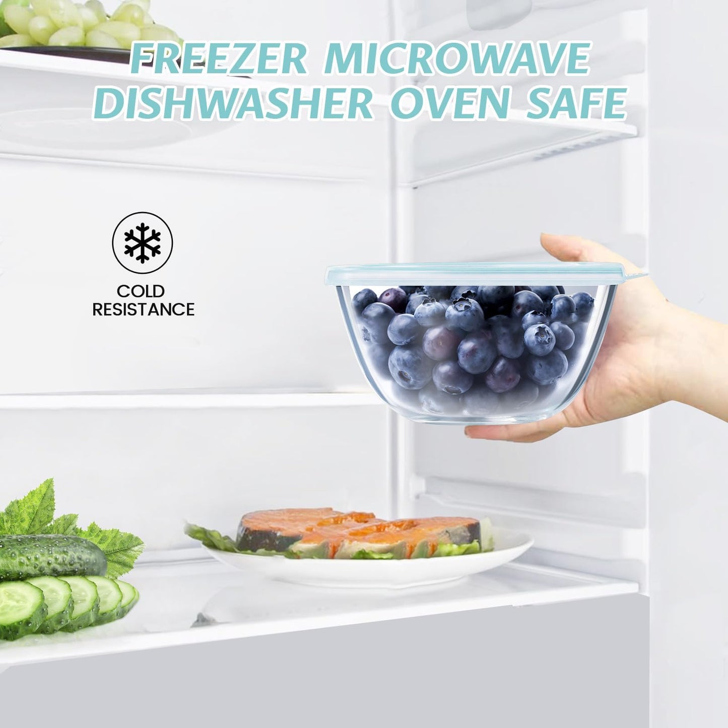Luvan Glass Mixing Bowls with Lids Set(4.5QT, 2.7QT, 1.1QT)-Large Glass Mixing Bowls, Clear Salad Bowl for Baking, Cooking, Serving, Food Prep, 3PC Nesting Bowls for Kitchen Storage & Dishwasher Safe