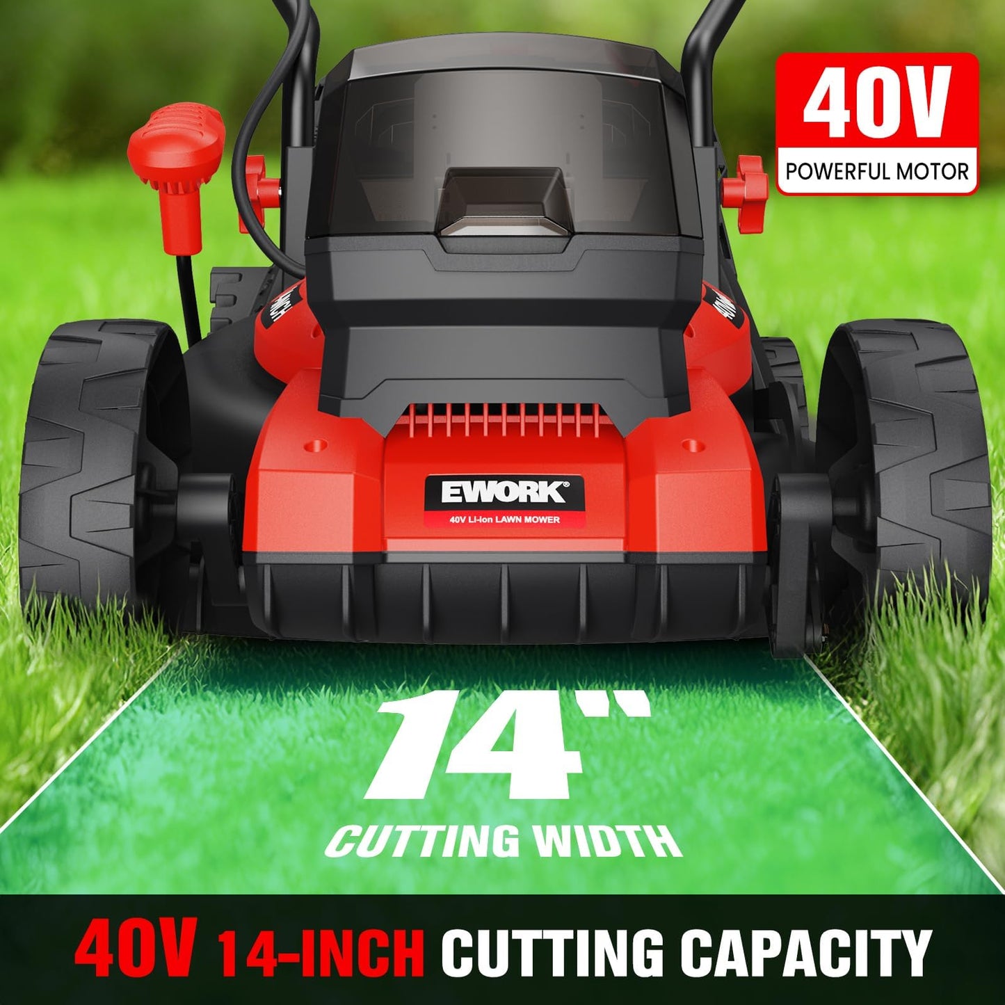 EWORK 40V 14" Electric Lawn Mower Cordless with 2*4.0Ah Batteries & Charger