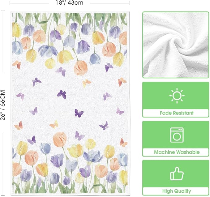 Artoid Mode Tulip Butterfly Floral Spring Kitchen Towels Dish Towels, 18x26
