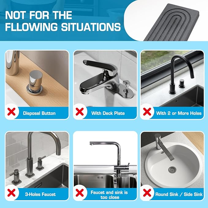 Faucet Mat for Kitchen Sink, Diatomite Quick Drying Tray, Long 23.6'' Kitchen