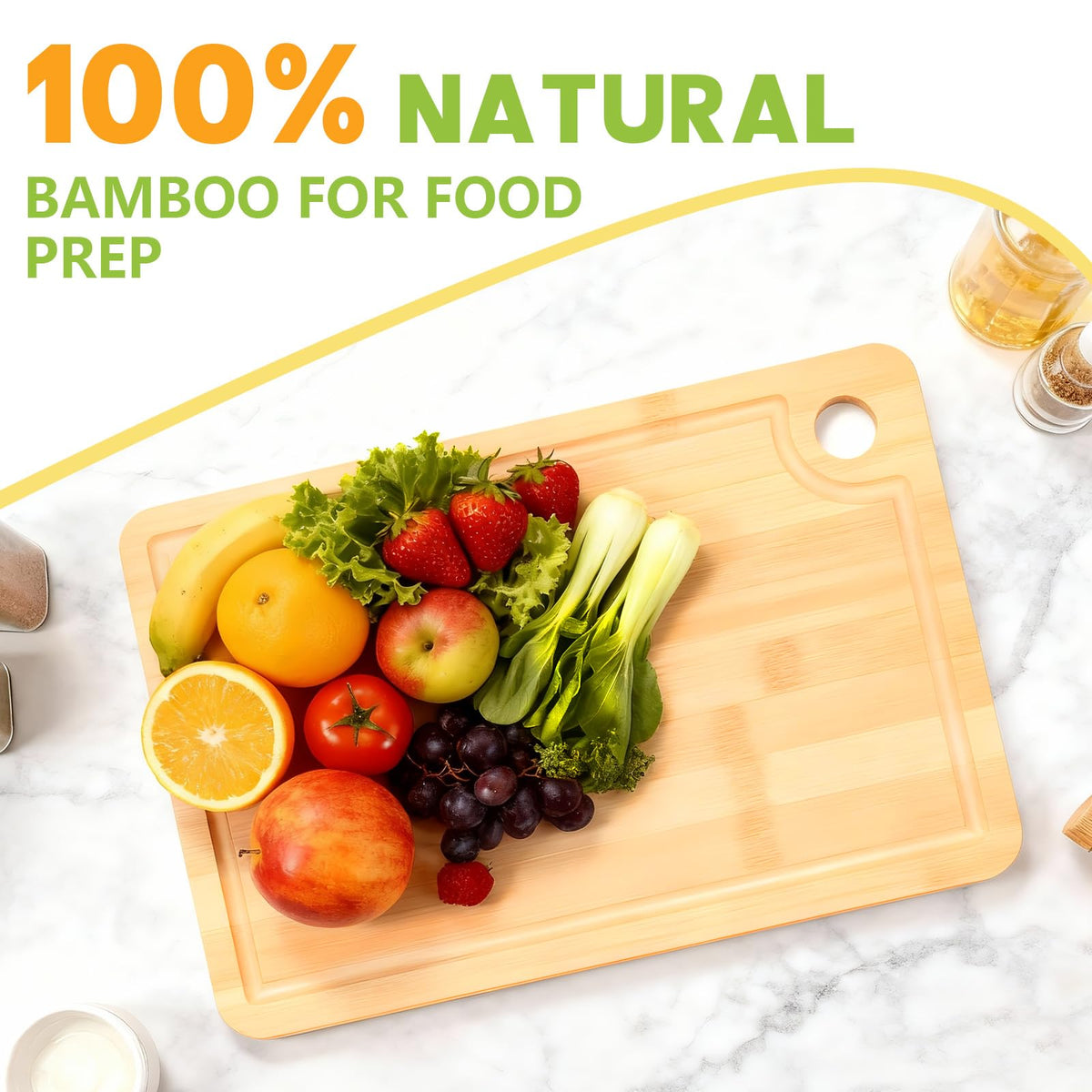 Bamboo Cutting Boards for Kitchen 14.9" x 9.6", Reversible Wood Cutting Board with Juice Groove & Side Handles, Chopping Board for Meat & Cheese, 100% Organic Bamboo