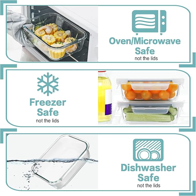 HOMBERKING 10 Pack 22oz Glass Meal Prep Containers, Food Storage Containers