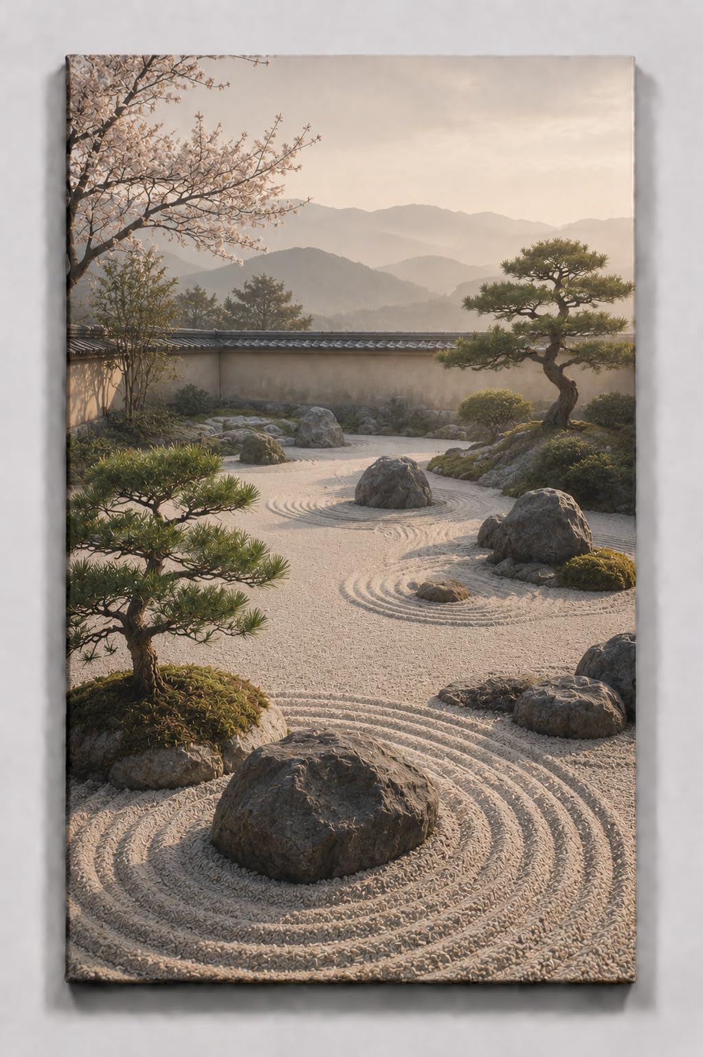 ICE ARMOR Large Zen Japanese Garden Wall Art Minimalist Sand Canvas for Spa Bedroom Meditation Decor 24x36 Inch Frameless Canvas Print - Ready to hang