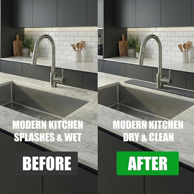 Customizable Faucet Mat for Kitchen Sink: 24" L x 4" W Grey Bathroom Counter