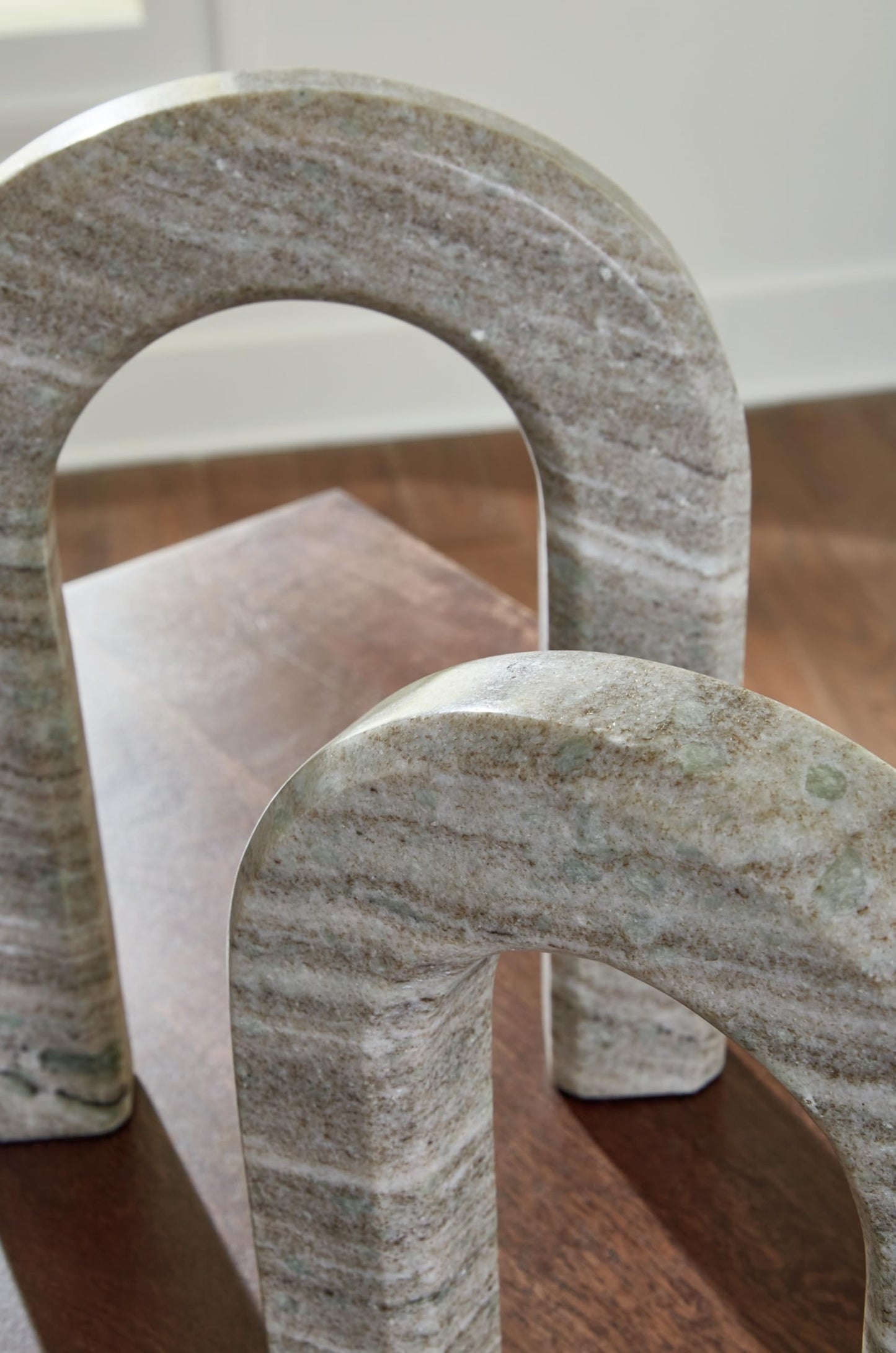 Signature Design by Ashley Keithton Minimalist Waterproof Marble Architectural Sculpture Set, Set of 2, Light Gray & Light Brown