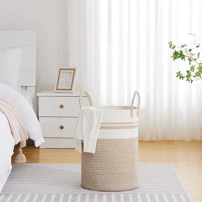VIPOSCO Large Laundry Hamper, Tall Woven Rope Storage Basket