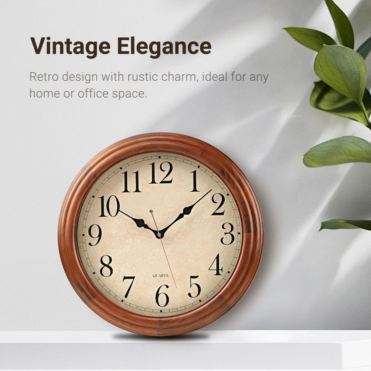 ZELVON amusediy 16-Inch Wood Wall Clock with Large Numbers, Retro Round Brown Clock Wall, Silent Non-Ticking for Living Room, Kitchen Wall Clocks