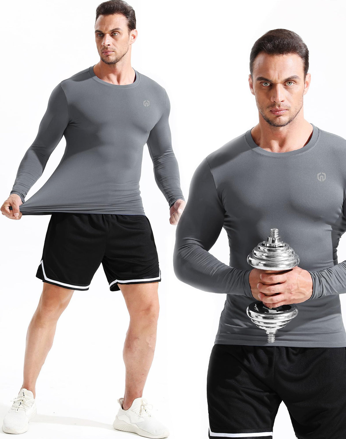 NELEUS Men's 3 Pack Workout Athletic Shirt Long Sleeve Compression Shirts,5020 Black/Grey/White,XL