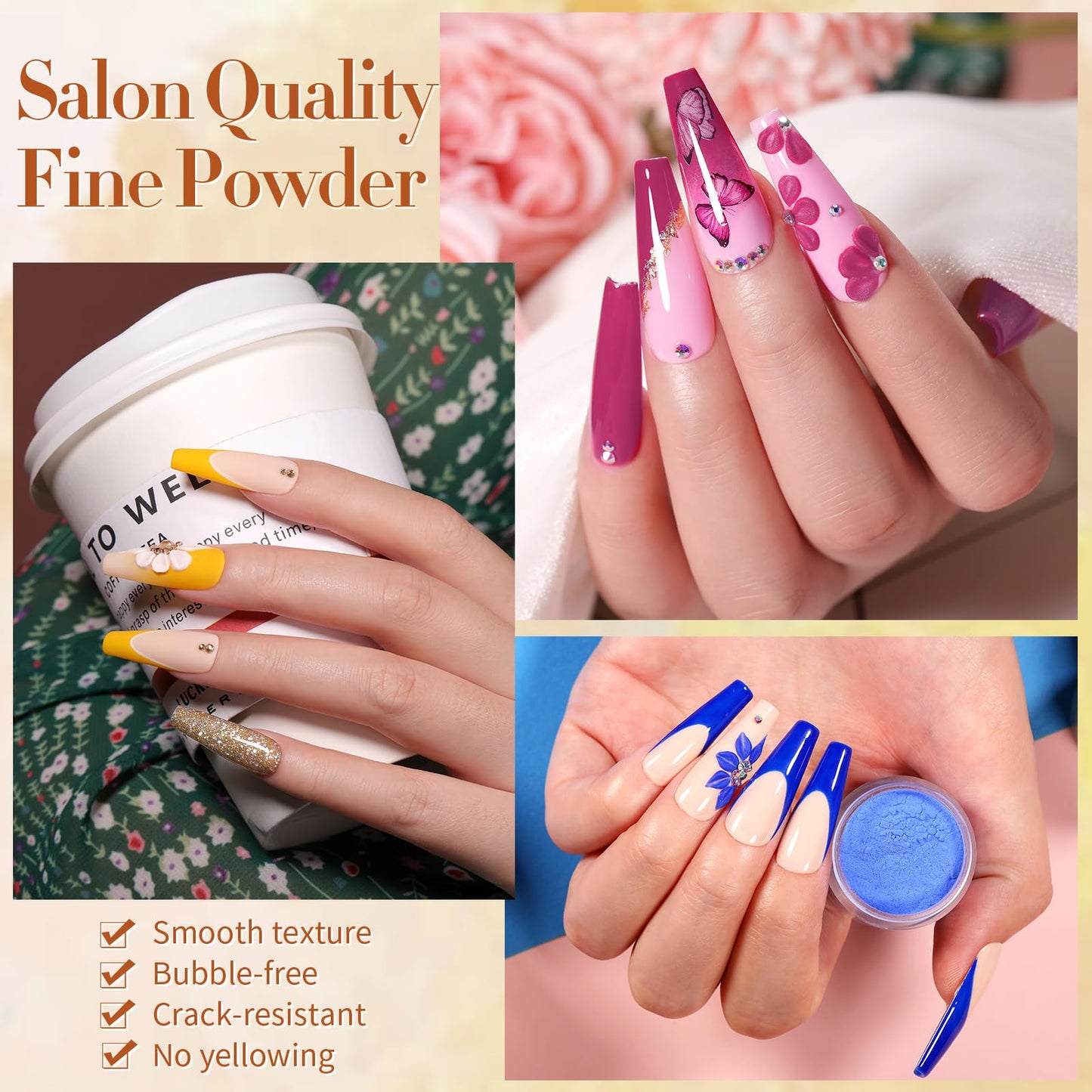 BORN PRETTY Acrylic Nail Kit - Acrylic Powder (Clear, White, Pink) & Liquid Set with Nail Forms, Brush Pen, File & Glass Container - Beginner Friendly