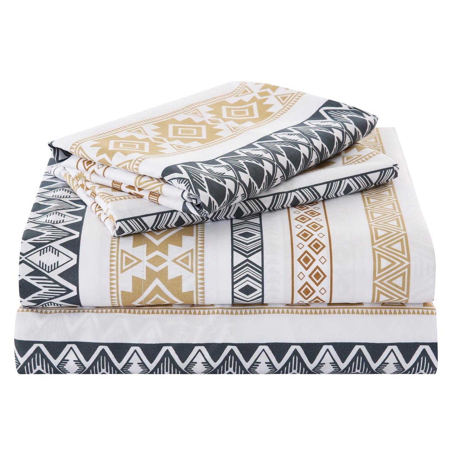 Yibeizi Striped Printed Sheet Set King, Boho Pattern Bed Sheets Fall Bedding Sheets & Pillowcases Soft Microfiber 15" Extra Deep Pocket Fitted Bedsheet 4 Piece