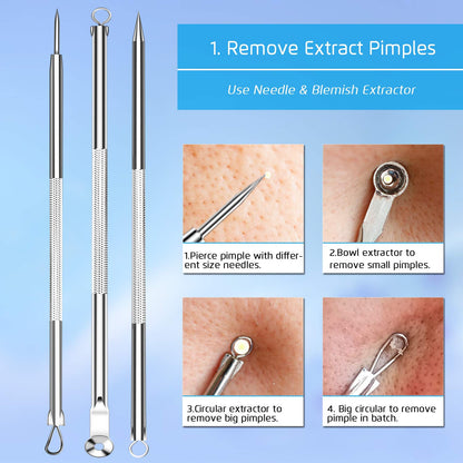 Blackhead Remover Tools Pimple Popper Tool Kit, Comedones Extractor Acne Removal Kit for Blemish, Black Head Remover for face Risk Free Treatment for Whitehead Popping
