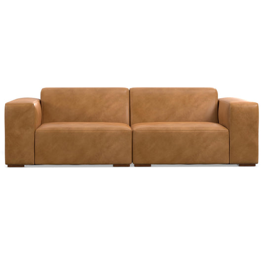 SIMPLIHOME Rex 2-Seater Modular Sofa in Full-Grain Genuine Leather, Sienna, 88-inches Wide, Handcrafted Leather Loveseat Sofa for Living Room