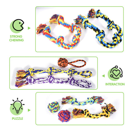 SHARLOVY Large Tough Chew Toys for Aggressive Chewers Large Breed,Heavy Duty Dental Rope Toys Kit for Medium Dogs,5 Knots Indestructible Cotton Puppy Teething Chew Tug Toy (9 pack)