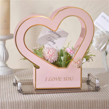 Nikeg Kraft Paper Flower Gift Bags 3Pcs Flowers Arrangement Kraft Paper Bag Folding Portable Flower Packaging Box Waterproof Basket Heart Handle Gift Tote Bags