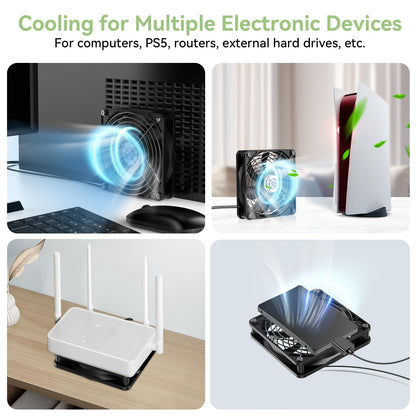 ELUTENG USB Fan 120mm with Digital Temperature Controller, PC Fan 1500RPM 3 Adjustable Speeds with Metal Grill for Laptop/TV Box/AV Cabinet/PS5/Router