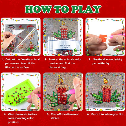 Labeol Diamond Art Kits for Kids Boys and Girls Ages 6-8-10-12 Easy to DIY Creative Diamond Art Sticker Craft by Numbers Kits for Kids and Adult Beginners (Christmas)