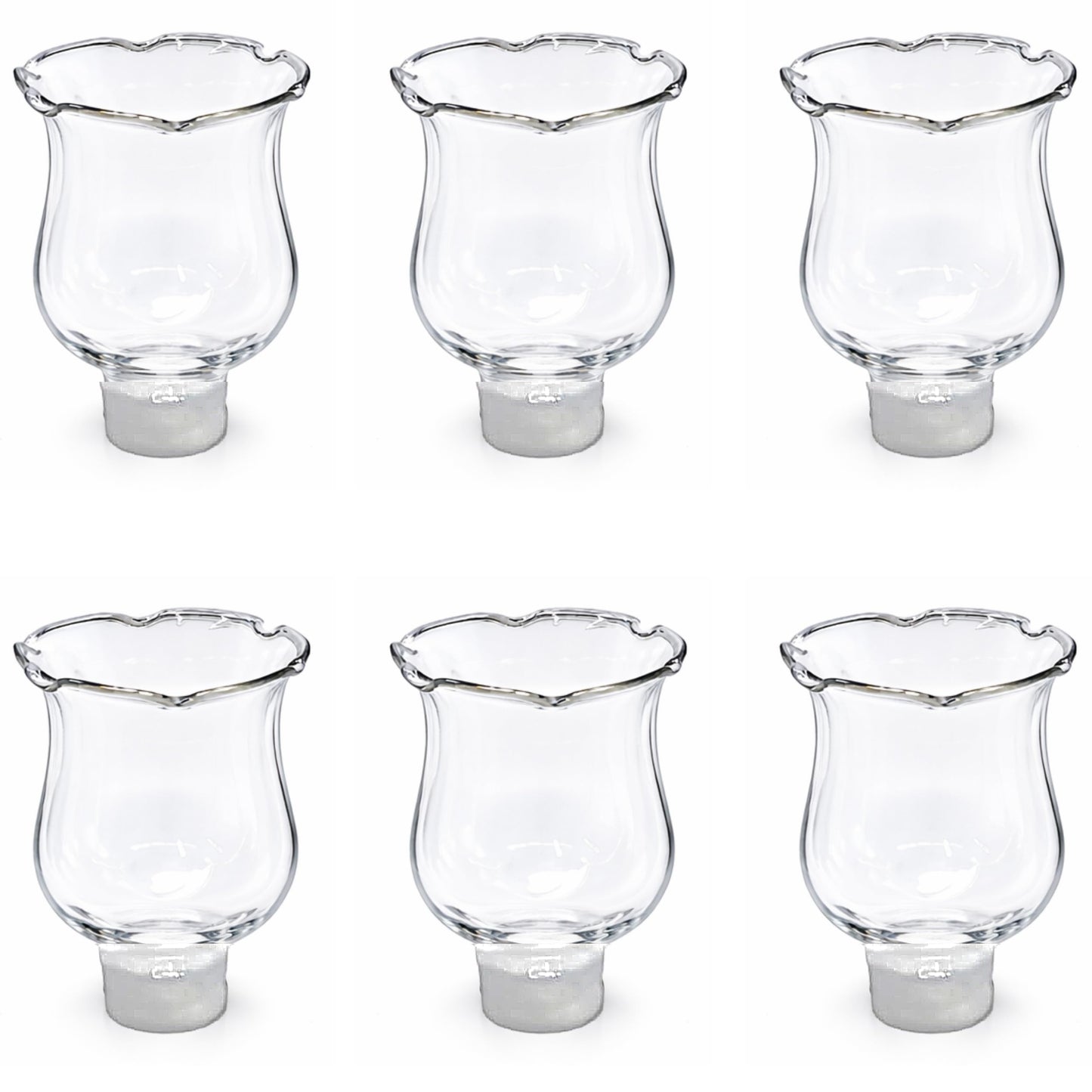 4E's Novelty Clear Glass Votive Cups with Peg - Pack of 6 - Tulip Votive for Candelabra Candle Holder, Home Interior Candle Sconce Glass Replacement Parts, Shabbat Candle Glass Oil Lamp (2.75" Tall)