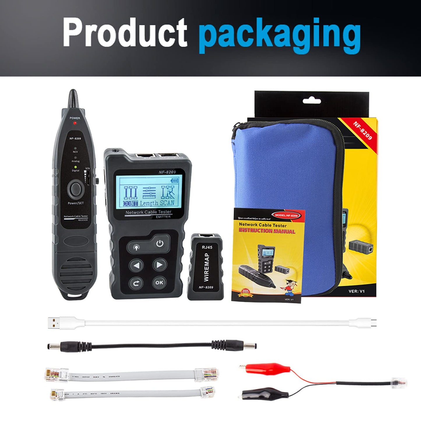 NOYAFA NF-8209 Network Cable Tester, Ethernet Cable Wire Tester with POE & NCV for CAT5/CAT6 Wire Tracer, Length Test, RJ45 Network Tester Kit for Cable Tracer Telephone Line Finder Home Repair