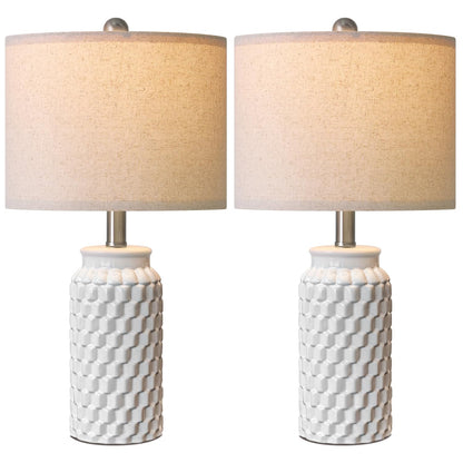 USumkky 20.5" White Modern Ceramic Bedside Lamps Set of 2, Small Table Lamp for Bedroom Decor Farmhouse Nightstand Lamp for Living Room Office