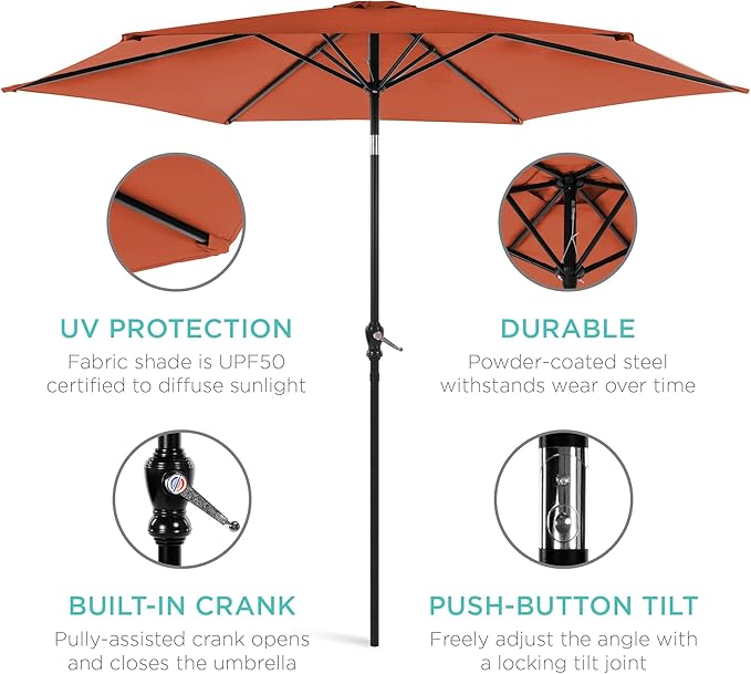 Best Choice Products 10ft Outdoor Table Compatible Steel Polyester Market Patio Umbrella w/Crank and Easy Push Button Tilt