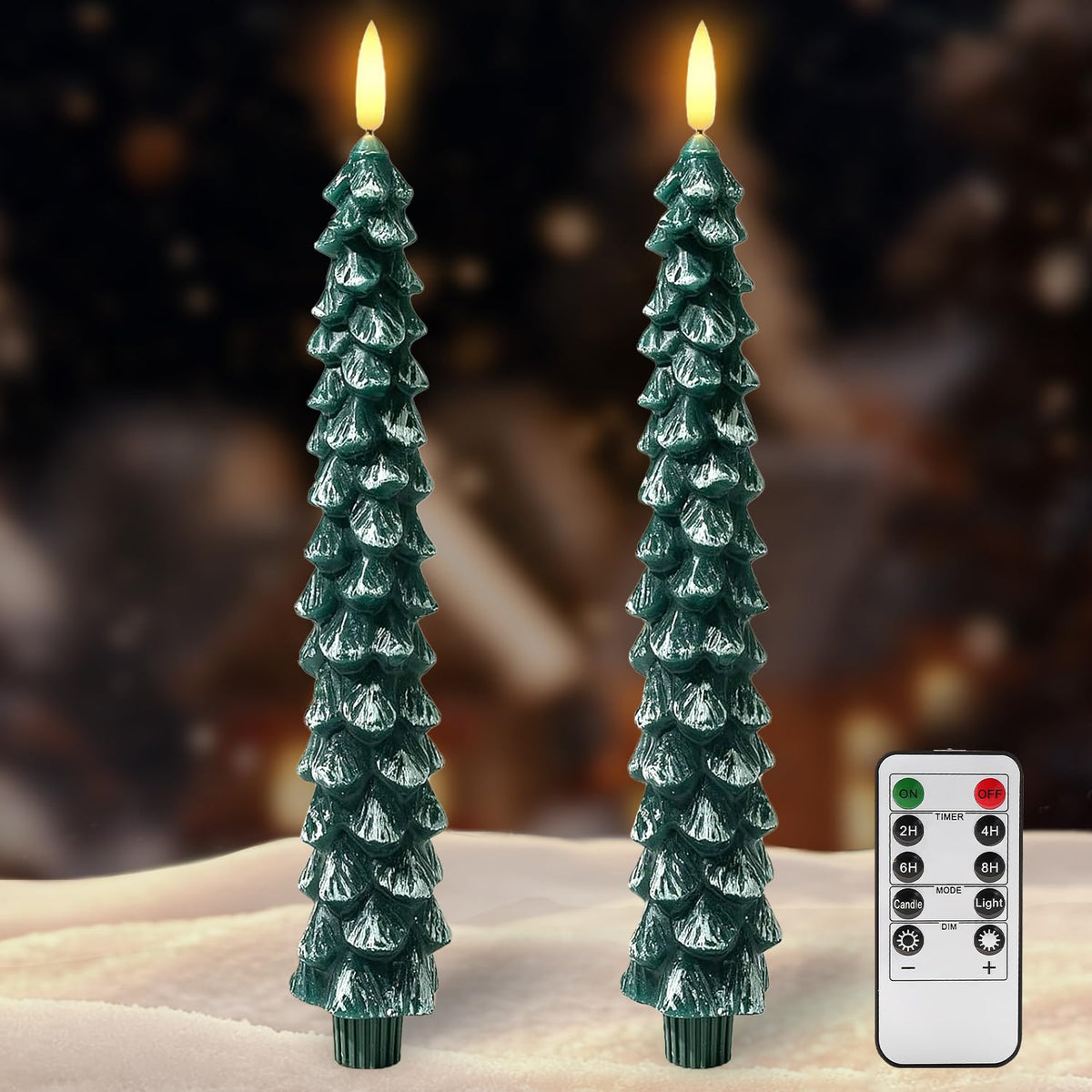 ilifemate Christmas Tree Candles Lights with Remote, Flameless LED Candles with Timer, 2 Modes & 2 Brightness, Battery Operated Christmas Decorations for Holiday Table & Mantel Decor 2 Pcs