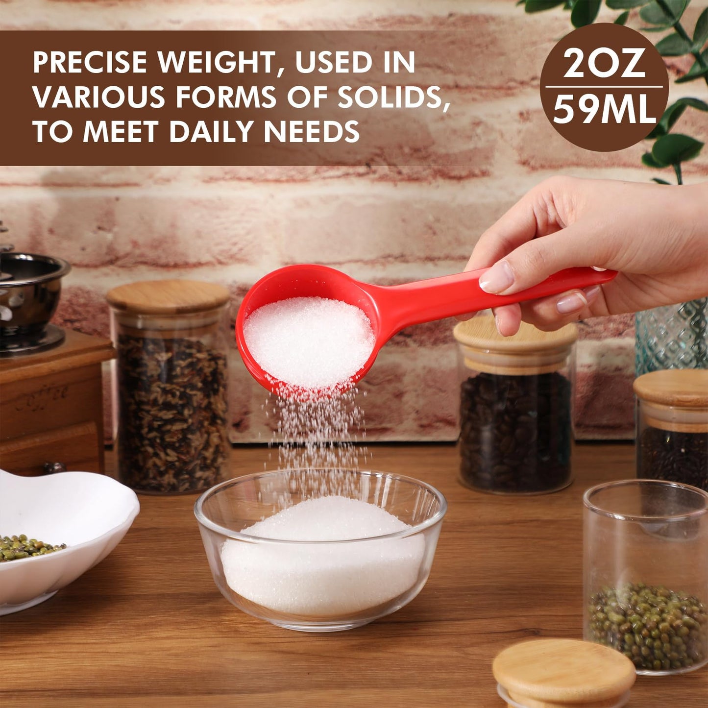 Teenyyou 10 Pcs 2 oz Foodservice Products Measure Spoon with Short Handle Measuring Scoop Miser Food Grade Solid Portion Control Spoon for Oatmeal Creatine Coffee Grains Spices Powders(Red)