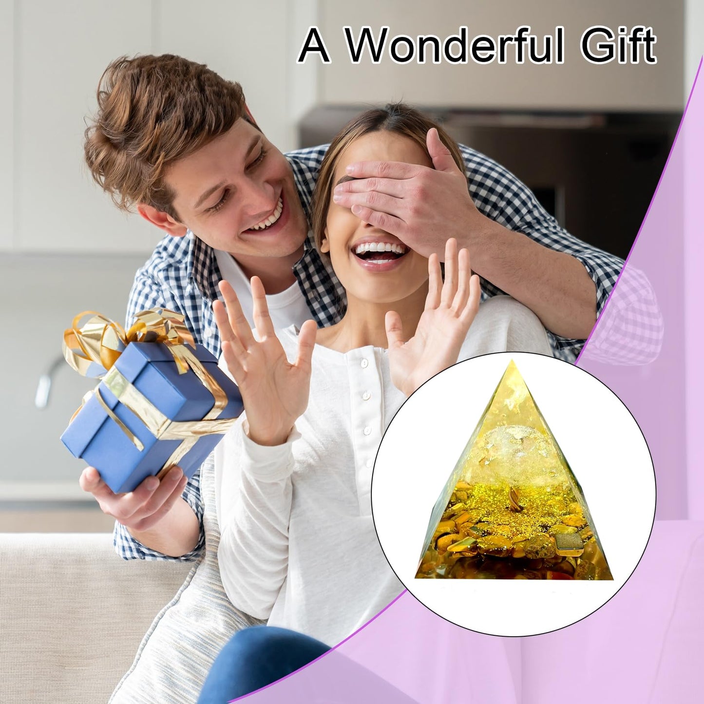 Saefheled Tree of Life Orgone Pyramid,Natural Energy White Crystal Tiger's Eye Stone Orgonite Healing Crystal Pyramid,for Reduce Stress,Balance Chakra,Meditation Attract Luck,Wealth Health(6cm)